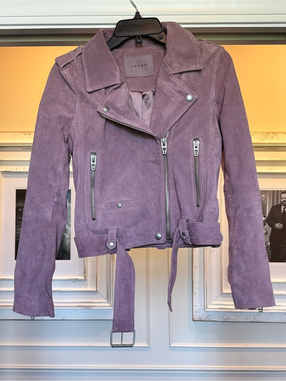 Blank NYC Lavender Suede Moto Jacket with Belt
